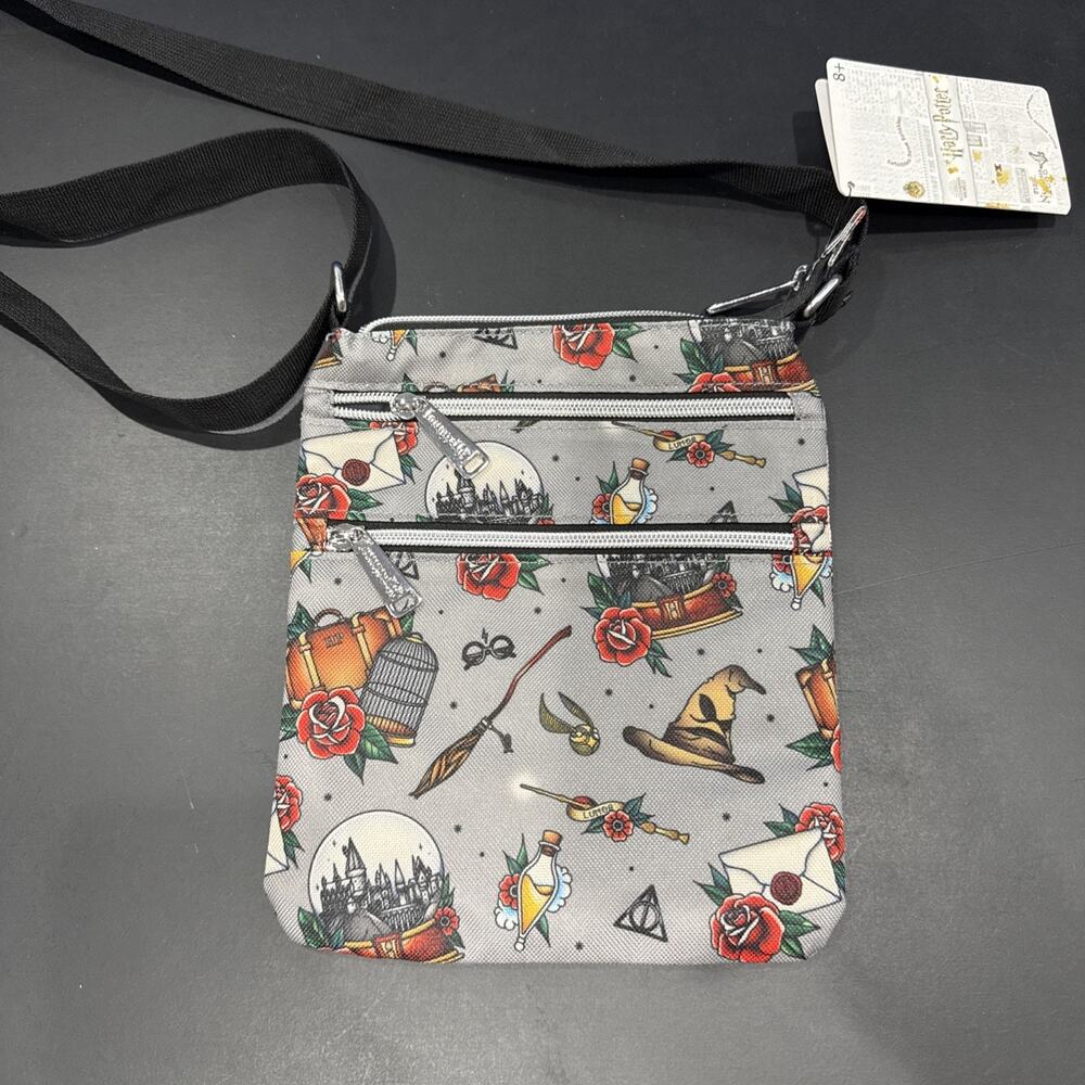 Loungefly Harry Potter Passport Crossbody Travel Bag AOP Relics Tattoo Print